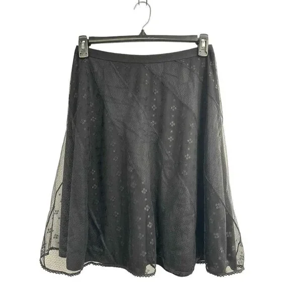 Express Skirt Black Boho Sheer Embroidered Goth Witchcore Floral‎ Lace   5/6