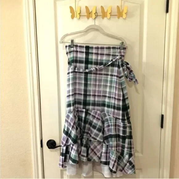 NWT Ann Taylor Plaid Ruffle Trim Women's Skirt
