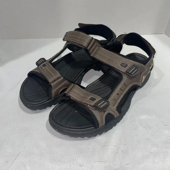 Landshark Mens Brown Sport Sandals Triple Strap Outdoor Trail Shoes Size 12