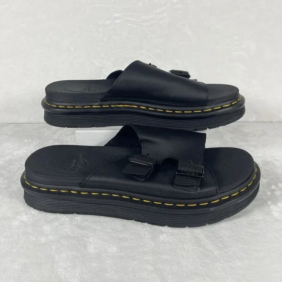 Dr. Martens Dax Slide Sandals Mens Size 9 Black Leather AirWair Sole Women's 10