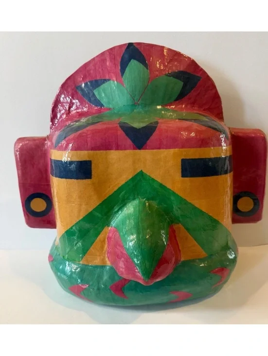 Large Hand Painted Papier Mache Tribal Wall Mask Folk Art Mexico 12-14 Inch