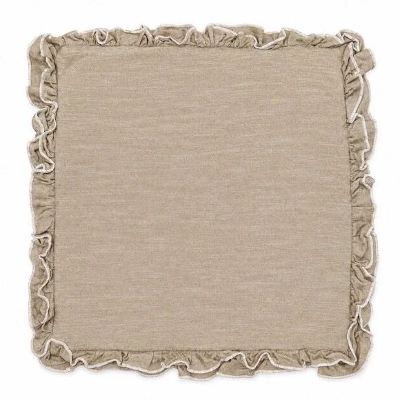 Magaschoni Home 24x24 Pillow Sham Ruffle Edge Cotton Textured Tan Euro Square