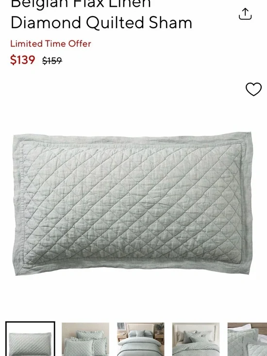 Pottery Barn Belgian Flax Linen Diamond Quilted Sham - Mineral Blue