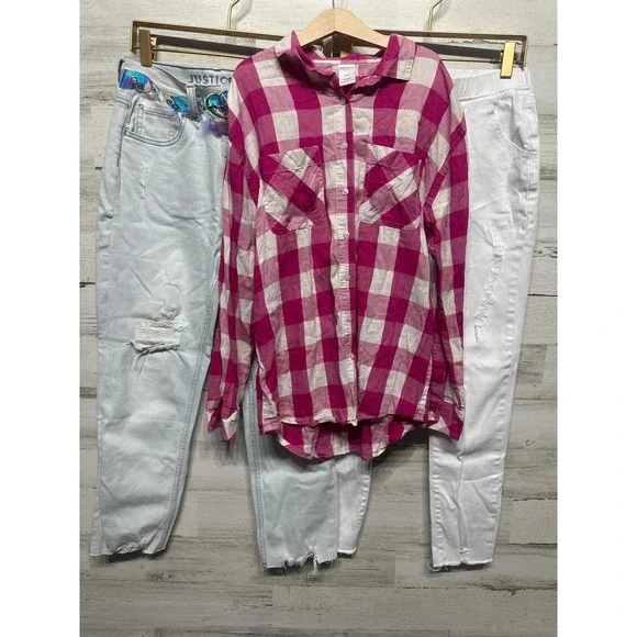 Justice Arizona Kidpik Bundle Girls 16 Pink‎ White Distressed Mom Core