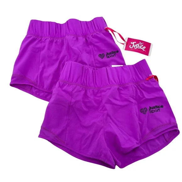 Justice Girls 2PK Running Shorts Purple Size S 7/8‎ Athletic Gym 602773 NWT