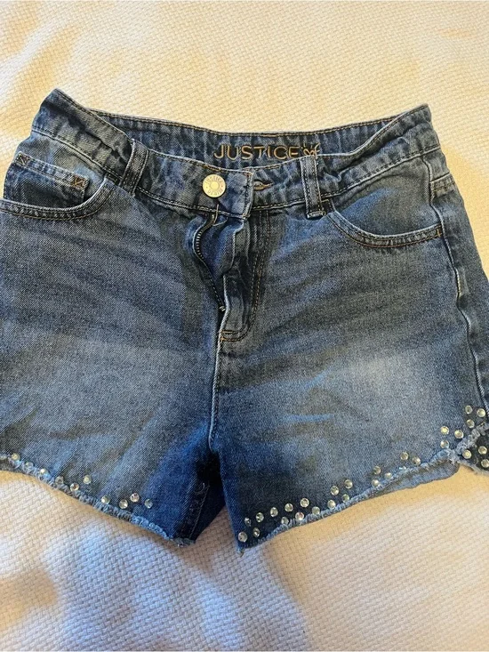Justice Dark Blue Denim Shorts with Stud Accents
