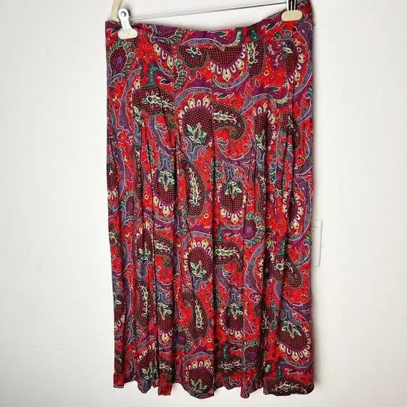 Vintage Greg‎ Adams Paisley Red Midi Skirt Gypsy Boho Festival 16 183​