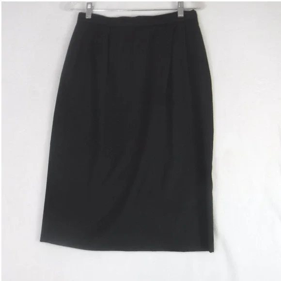 VTG Classic‎ Black Wool Blend Pencil Skirt Pleated Knee Length Size 10 Office