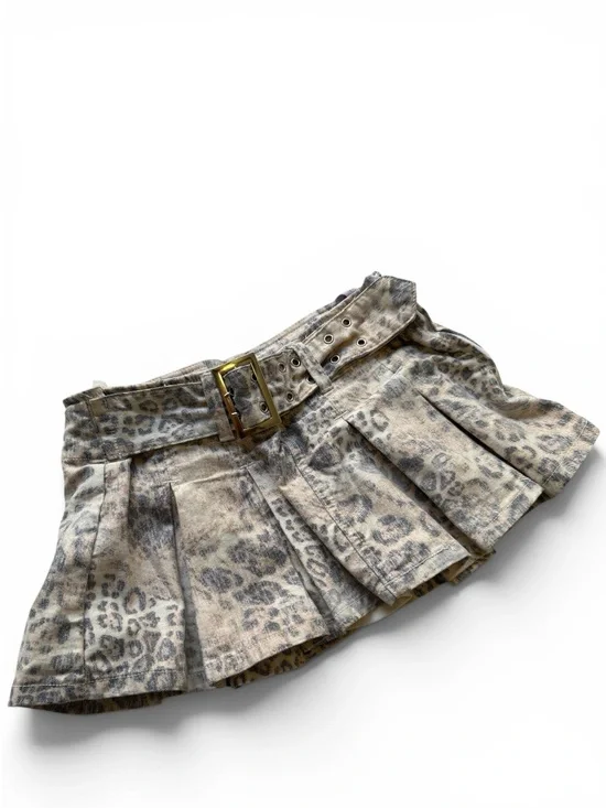 Windsor Leopard-Print Pleated Mini Skirt with Gold-Tone Buckle