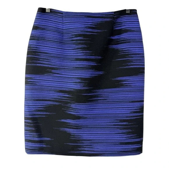 Worth New York‎ Blue Black Textured Pencil Skirt Size 6 Made in USA Lined