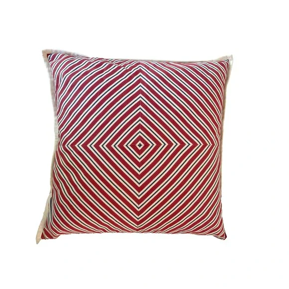 Ralph Lauren 18x18 Red Blue Ticking Stripe Pillow w/Feather Insert‎ Cote D'Azur