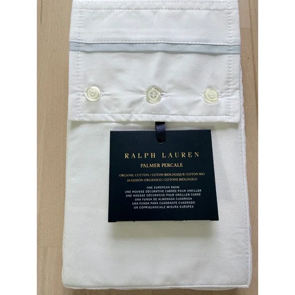 Ralph Lauren Palmer Percale‎ European Sham Organic Cotton Sky Blue White NWT