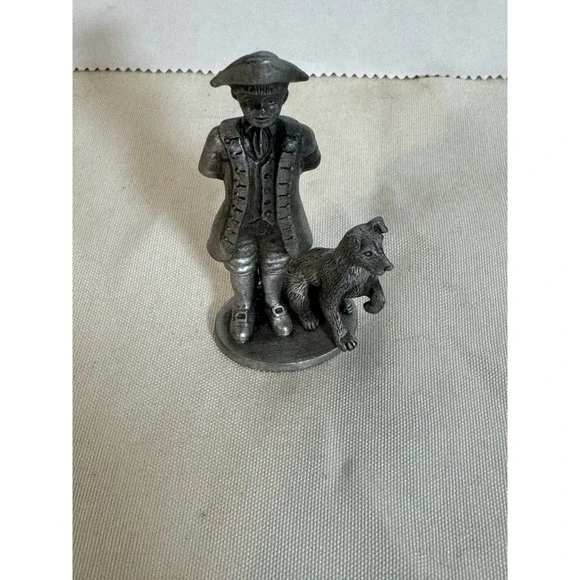 Fort Pewter Colonial Man With‎ Dog Figurine Vintage