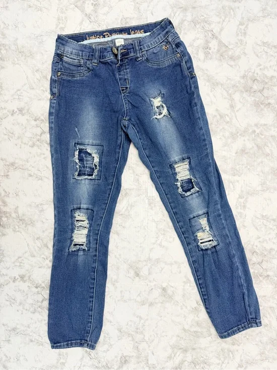 Justice Distressed Dark Blue Skinny Jeans