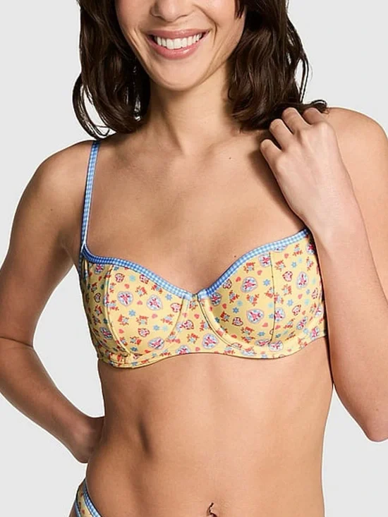 Frankie's Bikinis VS Pink Buttercup bikini top in yellow and blue