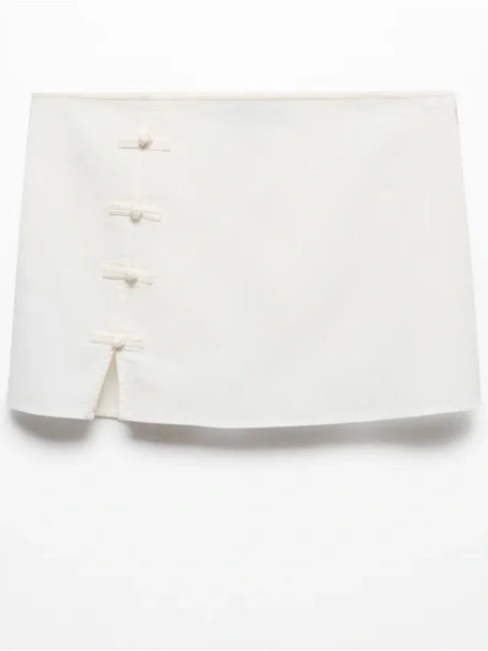 Mango White Mini Skirt with Knot Buttons