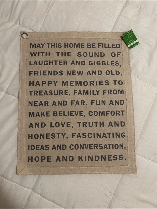 Beige Linen Wall Décor with Grey Printed Text