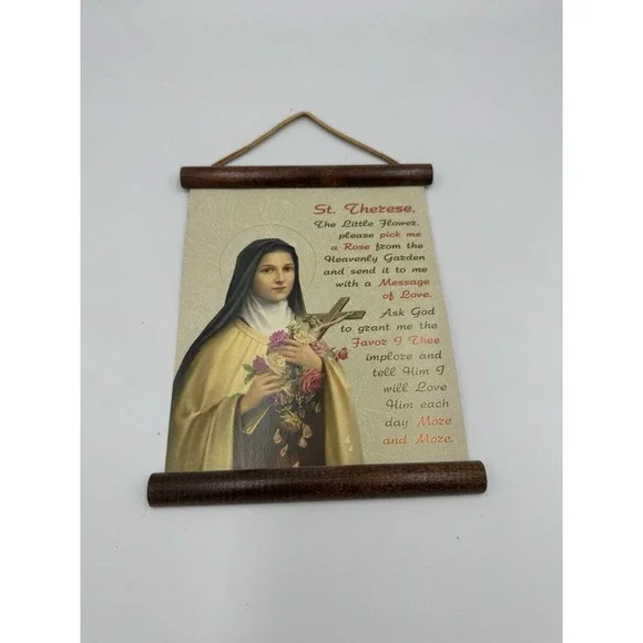 Vintage St. Therese Wood And Csrdstock Wall Hanging