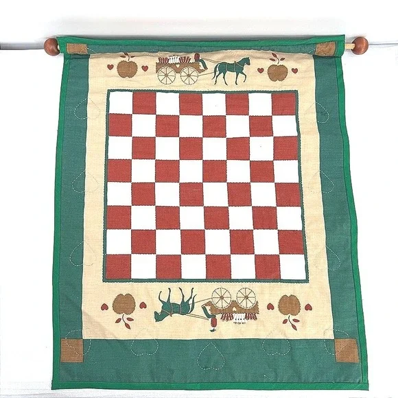 Amish Gameboard Checkerboard Horse Fabric Panel Wall Hanging Carriage