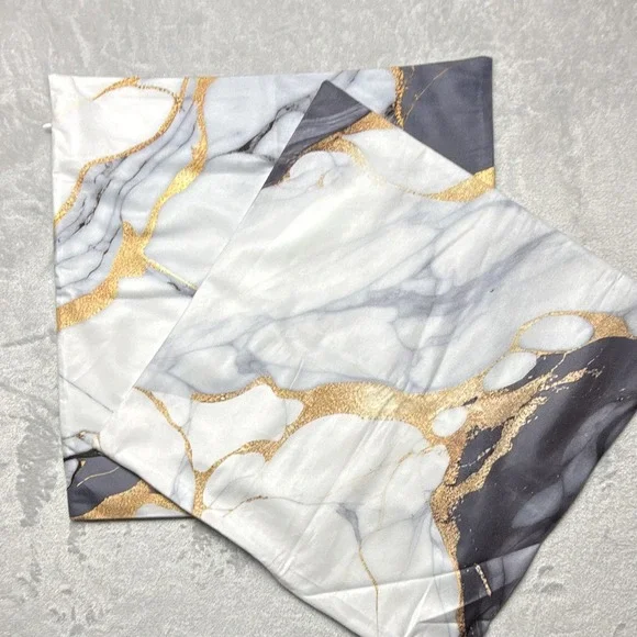 2-Pack Marble Print Pillowcases 20x30 White Gray Gold Polyester Modern