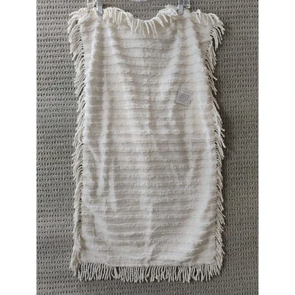 White Chenille Striped Fringed King Pillow Sham 19x35