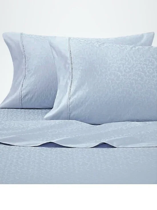 new LIGHT BLUE Wamsutta 625 TC SCROLL PATTERN 100% Cotton KING Pillowcases