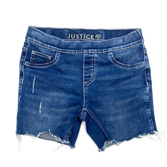 Justice Girls Distressed Pull-On Denim Cut-Off Shorts