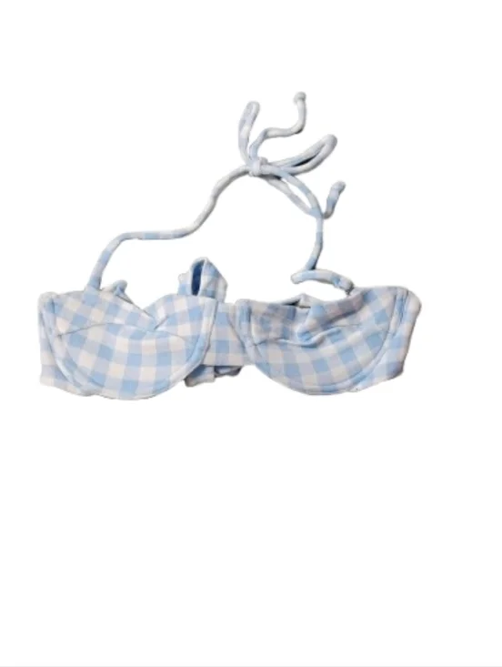 Frankie's Bikinis Blue White Gingham Underwire Bikini Top Sz S