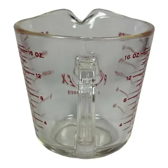 Vtg PYREX 516 Glass Measuring Cup Red Lettering D Handle 2 Cup 1 Pint No Metric