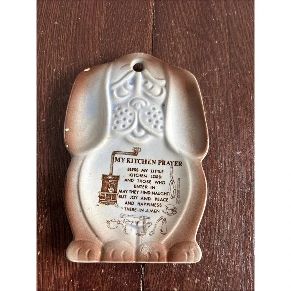 Vtg Spoon Rest Dog My‎ Kitchen Prayer, Cottage, Farmhouse, Japan, Several Chips