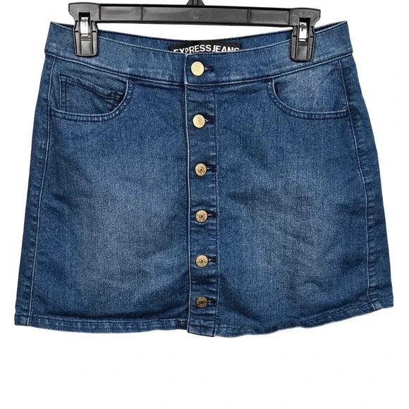 Express Jeans Womens Blue Denim Casual Button Front‎ Jean Mini Skirt Size 4