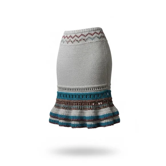 PHO Firenze Knit Skirt Size XS‎ Gray Blue Metallic Boho Stretch Italy NWT Read