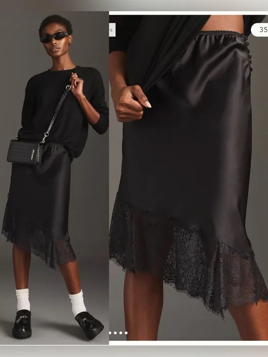 Anthropologie Petticoat Skirt Lace Satin Asymmetrical, Medium