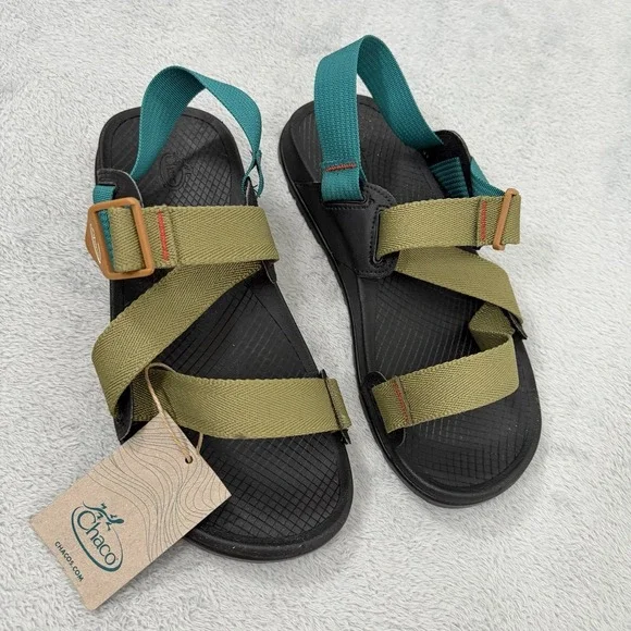 Chaco Lowdown Sandals Mens 7 Olive/Teal Adjustable Straps Sport Slides JCH108655