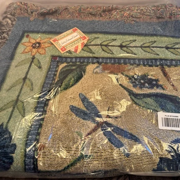 Sally Eckman Roberts Tapestry Throw Blanket Woven Floral And Birds Fringe New‎