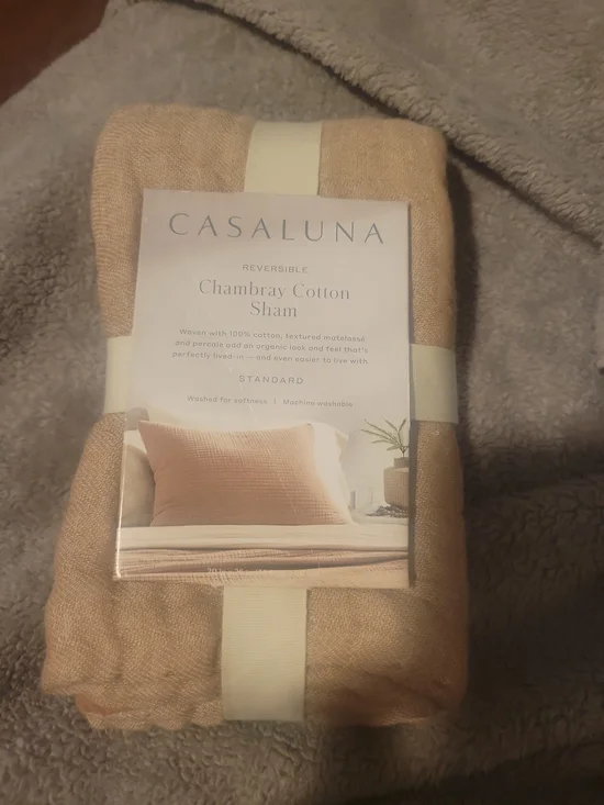 Casaluna Reversible Chambray Cotton Sham in Beige