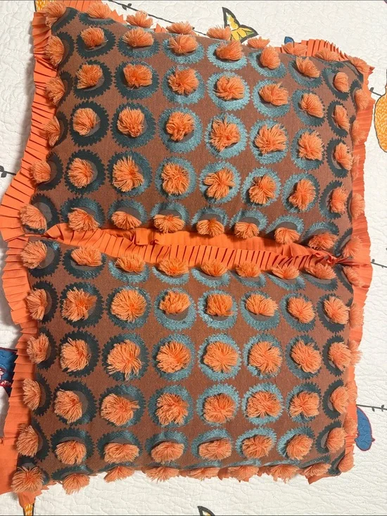 Oblong Jungalow Fringe Pom Decorative Throw Pillow Orange Coral opalhouse set 2