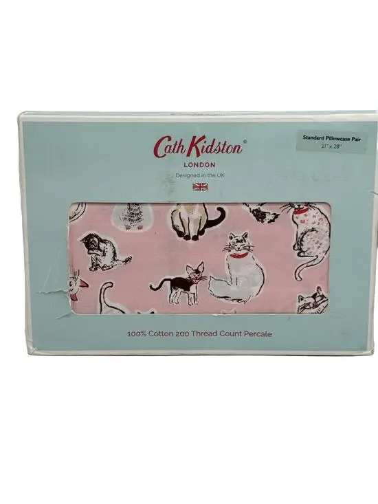 Pink Multi-Color Cat Print Pillowcase Pair Original Packaging