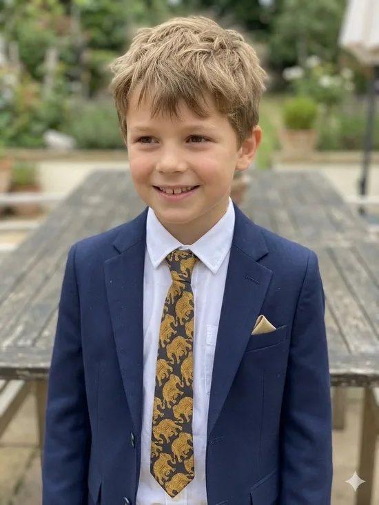 NWT Crewcuts J.Crew Boys Elephant Tie Navy Gold 100% Silk 52