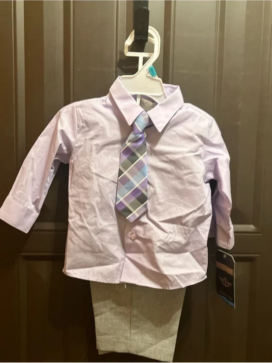 Dockers Kids Lavender Shirt with Purple and Blue Plaid Tie