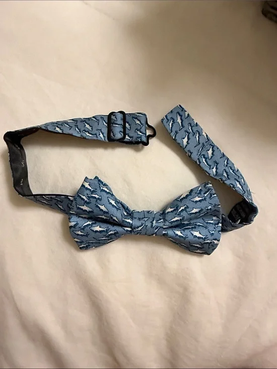 Boys Blue Shark-Print Pre-Tied Bow Tie - Pelican Coast