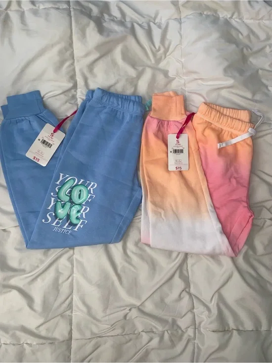 Justice Blue Graphic Joggers & Pink-Orange Ombre Sweatpants Set
