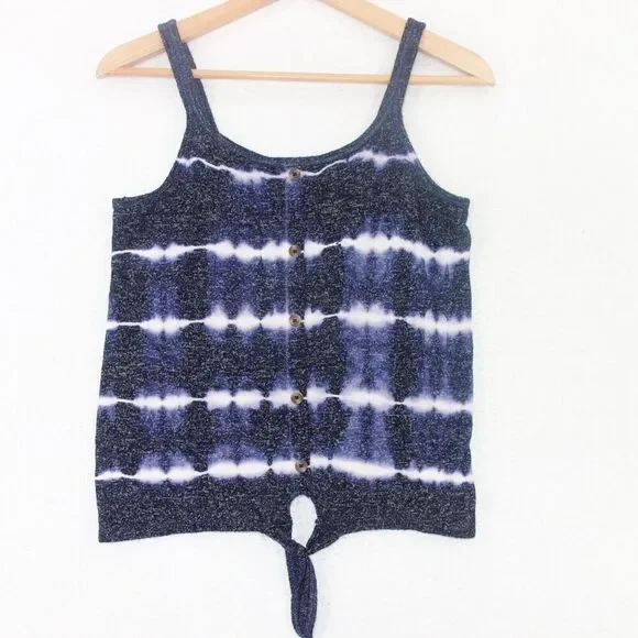 Justice Blue Black Tie Dye Tie Front Tank Top Shirt Tee Girl's Size 14