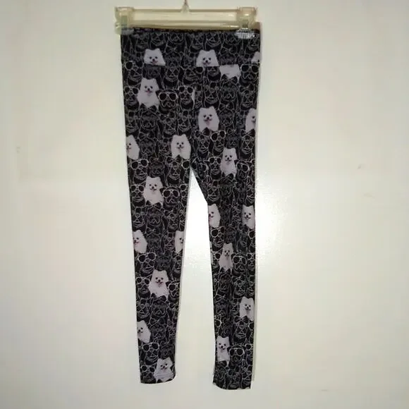 Justice Girls Black small puppy Leggings Full Length Elastic Waist Size 12
