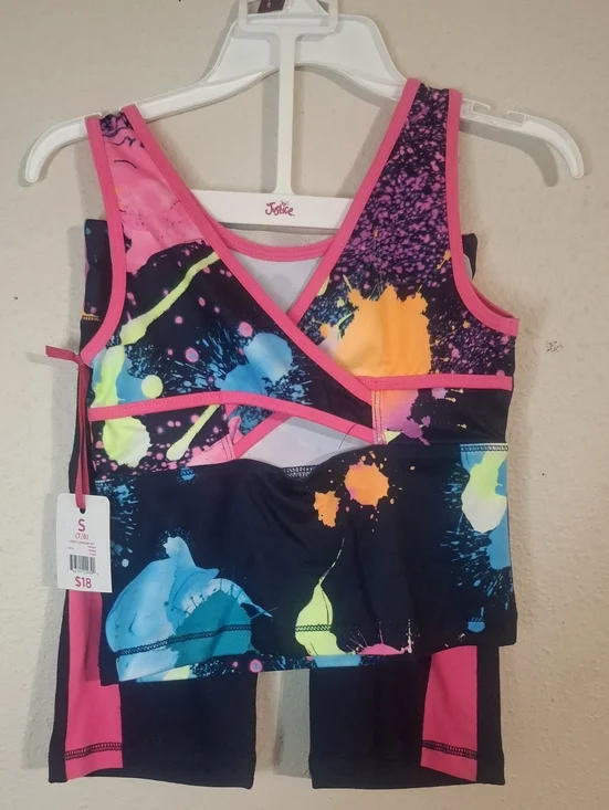 Justice Girls' Neon Paint-Splash Active Set - Pink, Blue & Yellow Size Small NWT