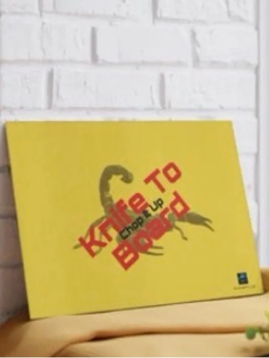 “Knife To Board” Glass Cutting Board Graphic Art Print - Yellow