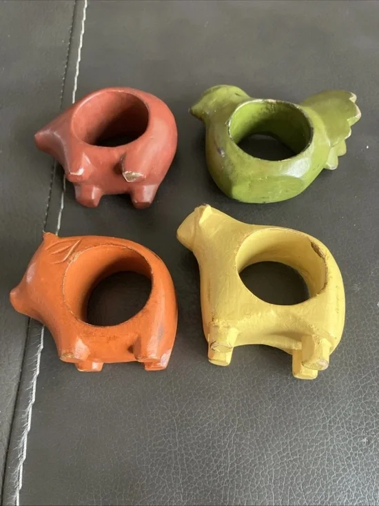 Colorful Ceramic Animal Napkin Rings — Orange, Red, Green, Yellow