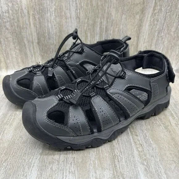 Eddie Bauer‎ Stewart Sandals Mens 9 Grey Leather Outdoor Fisherman Hiking