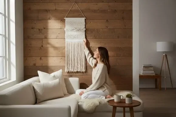 Boho Textured Macrame Wall Hanging Fringe Woven Neutral Farmhouse Decor