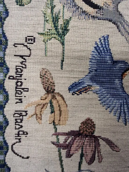 Marjolein Bastin Blue & Cream Birds & Blooms Woven Tapestry Wall Door Banner Han